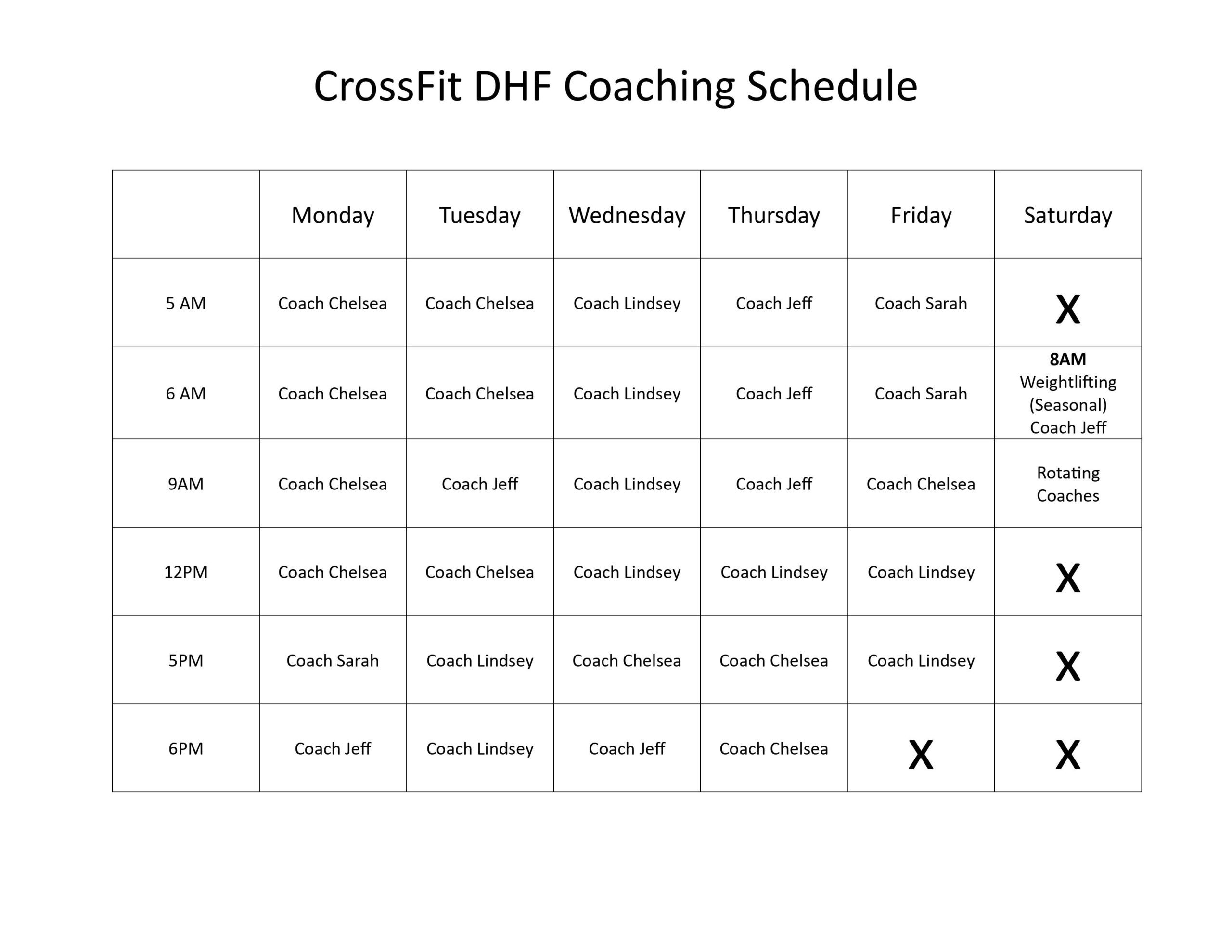 CrossFit Schedule Aug 2023