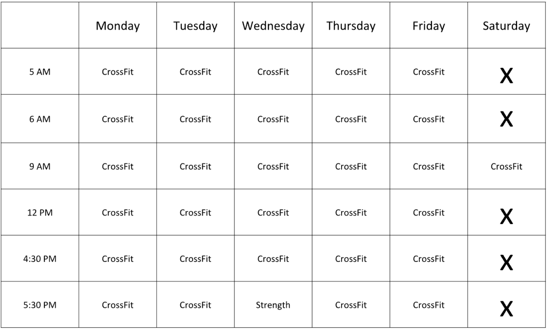 CrossFit Schedule Aug 2023